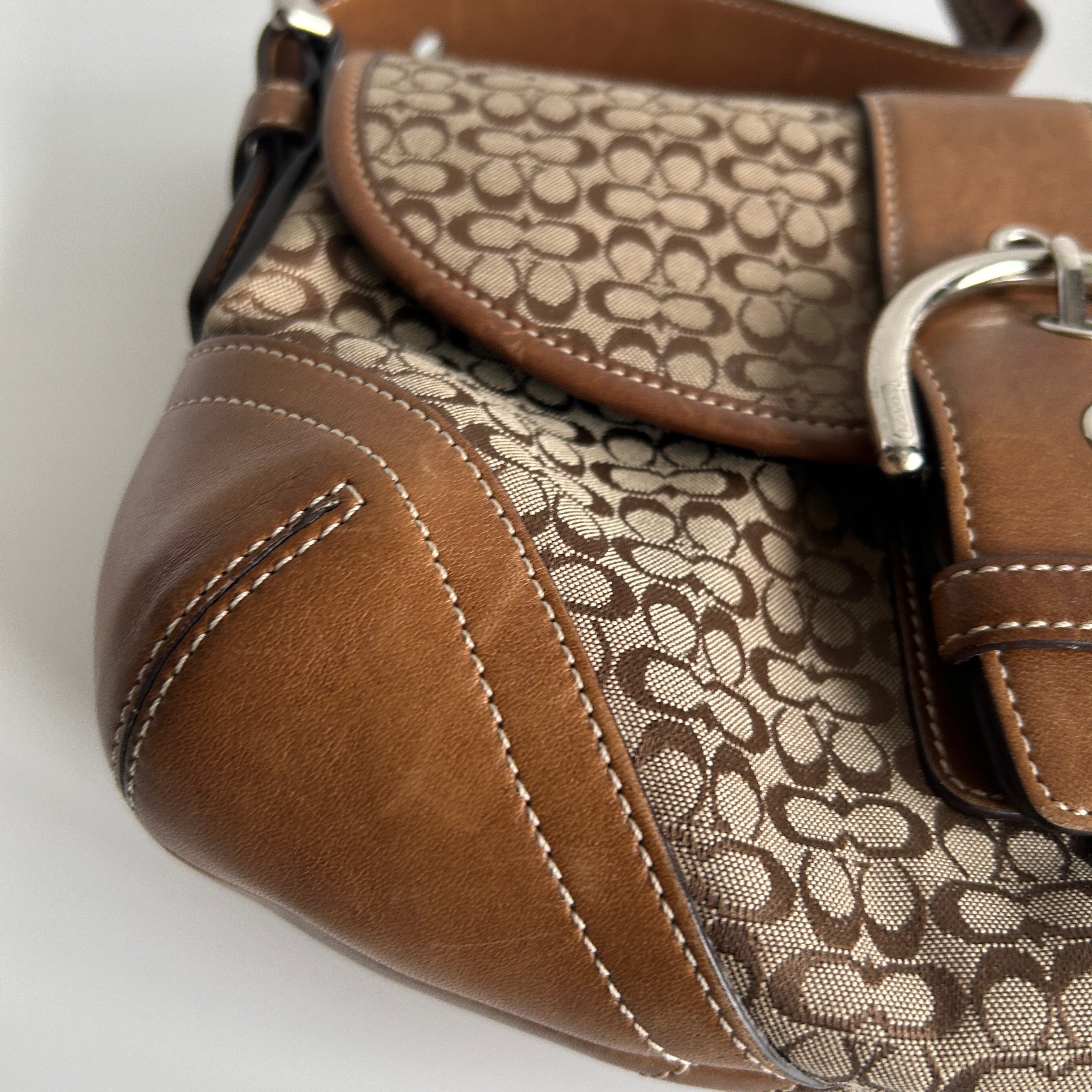 Coach Soho Flap Brown Signature Canvas Leather Shoulder Bag 6818 Good