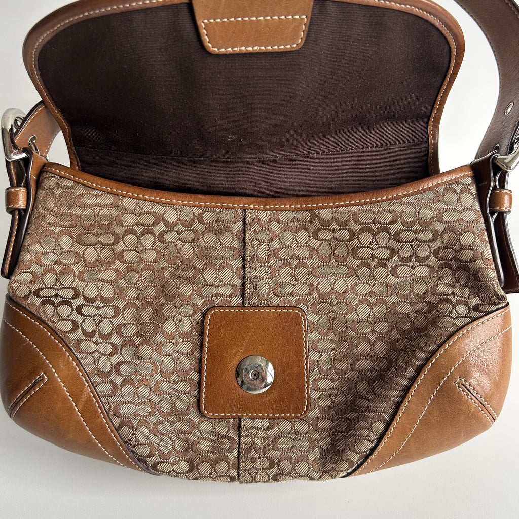 Coach Soho Flap Brown Signature Canvas Leather Shoulder Bag 6818 Good
