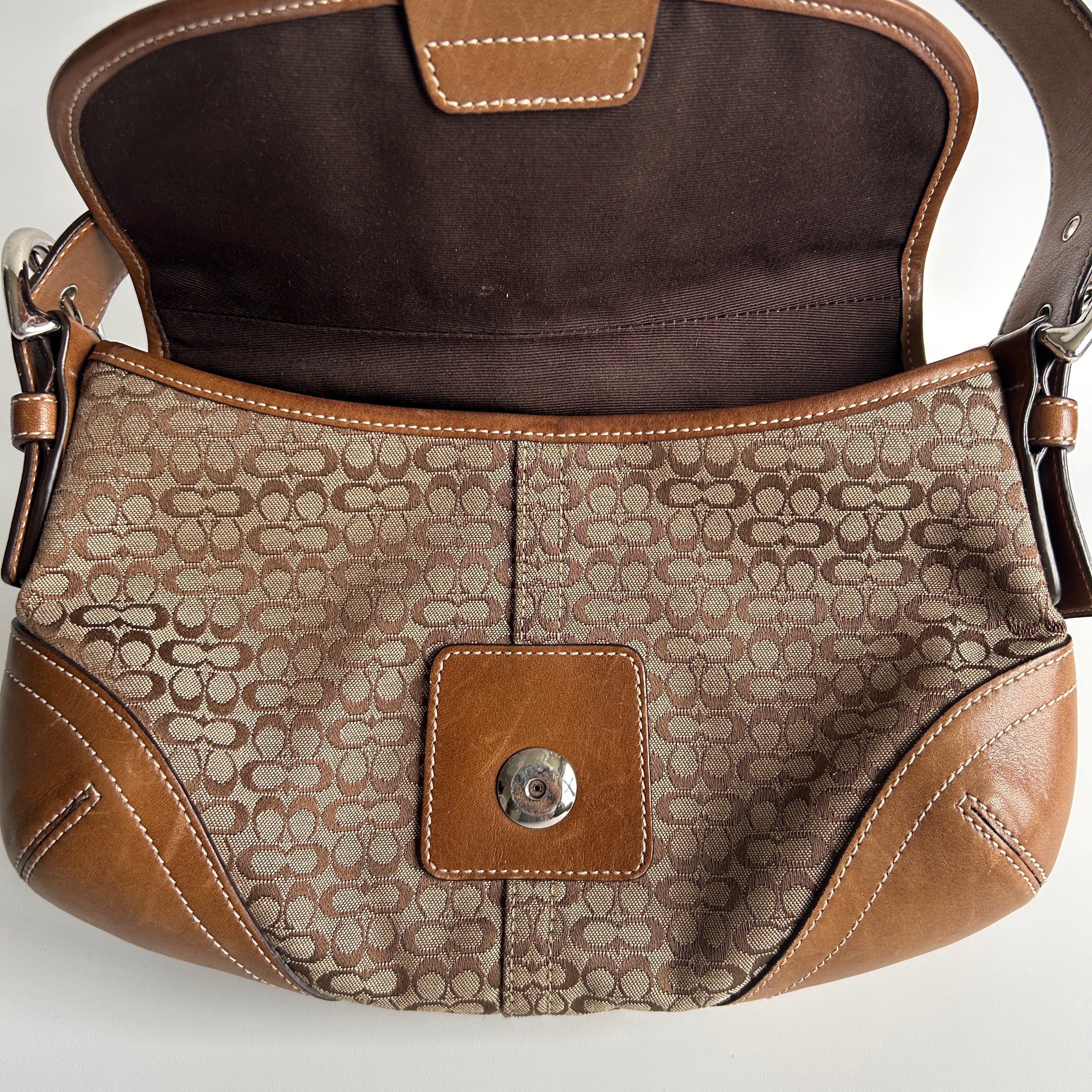 Coach Soho Flap Brown Signature Canvas Leather Shoulder Bag 6818 Good