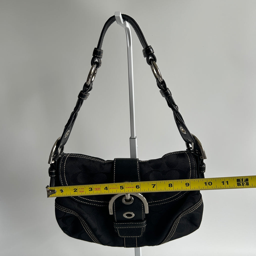 Coach Soho Flap Black Signature Canvas Leather Shoulder Bag Excellent