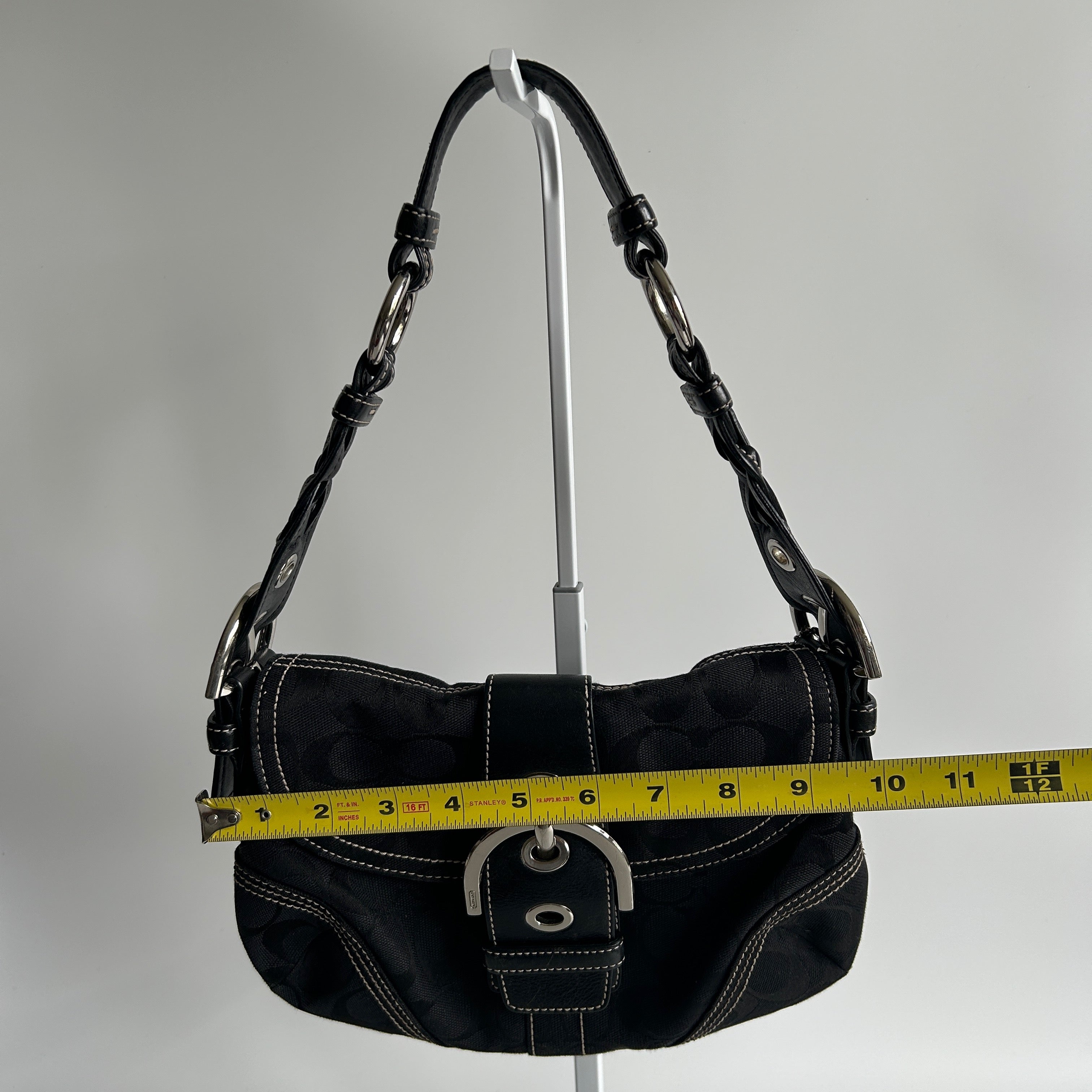 Coach Soho Flap Black Signature Canvas Leather Shoulder Bag Excellent