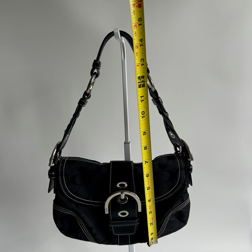 Coach Soho Flap Black Signature Canvas Leather Shoulder Bag Excellent