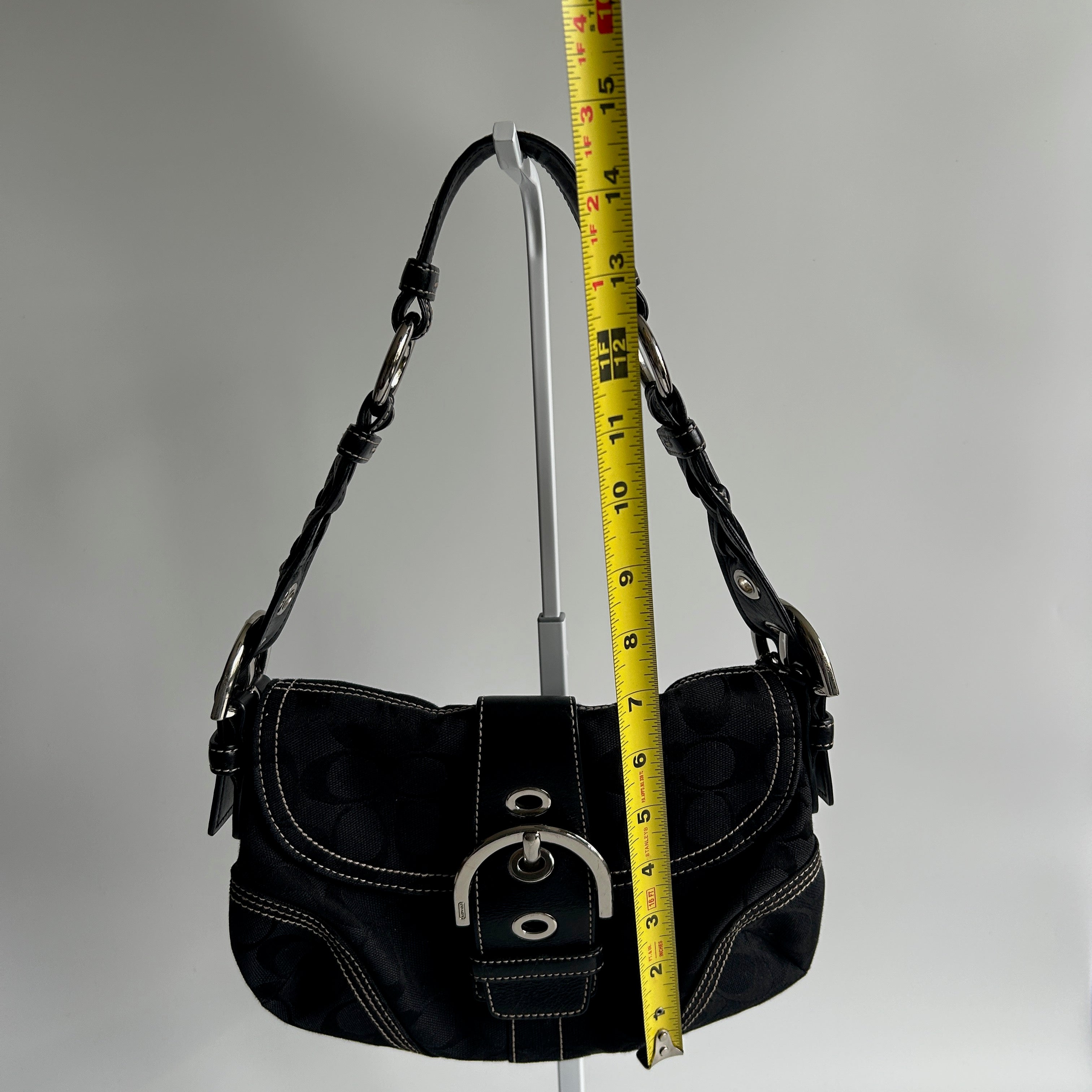 Coach Soho Flap Black Signature Canvas Leather Shoulder Bag Excellent