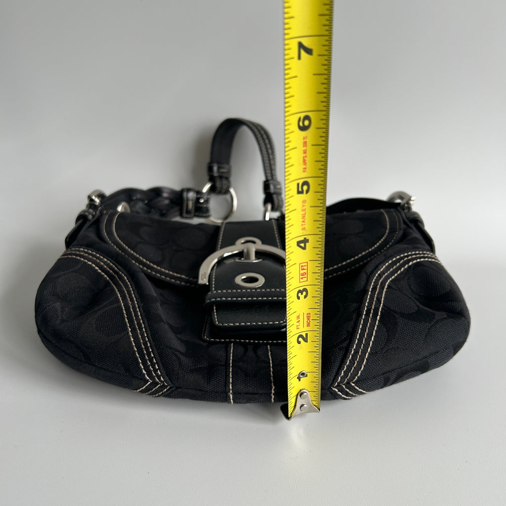 Coach Soho Flap Black Signature Canvas Leather Shoulder Bag Excellent