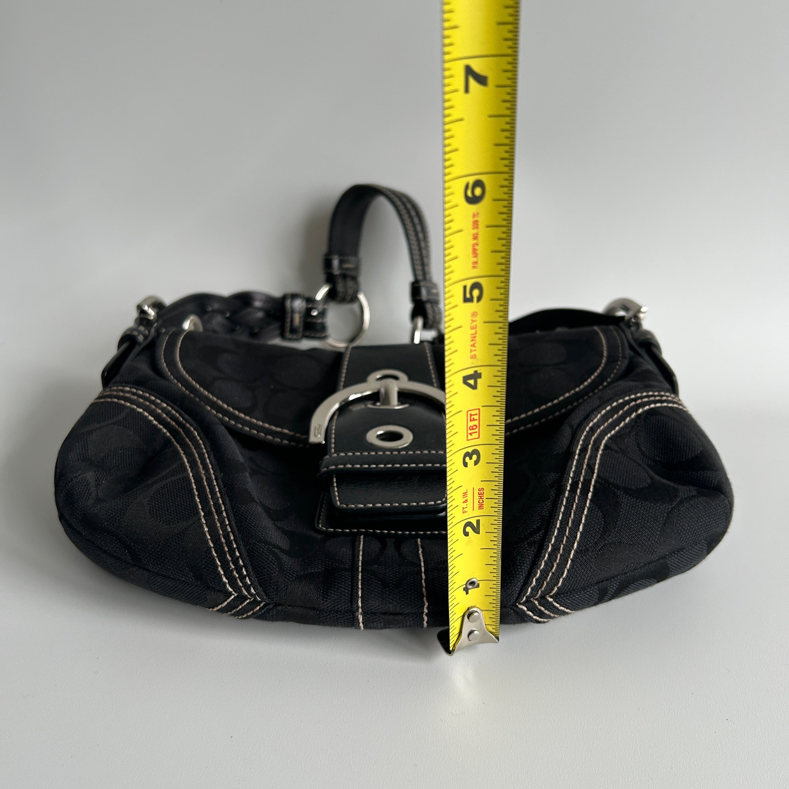 Coach Soho Flap Black Signature Canvas Leather Shoulder Bag Excellent