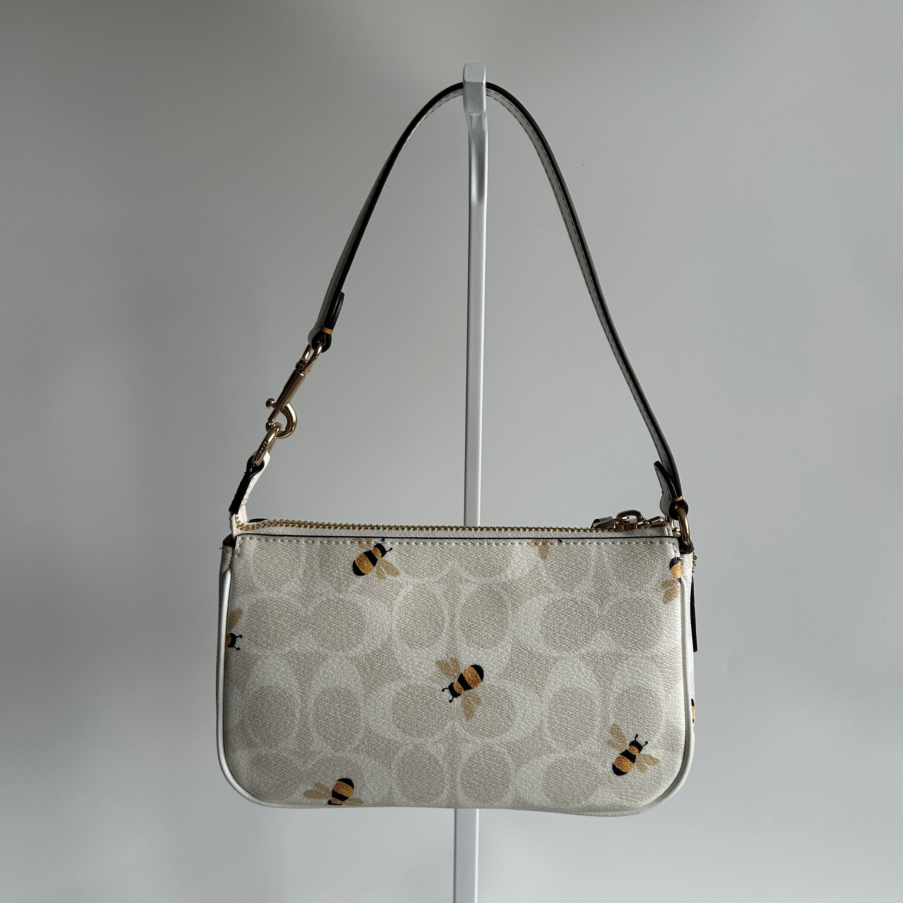 Coach Nolita 19 Bee Print Chalk White Signature Canvas Bag Excellent