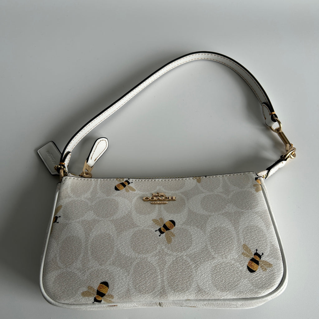 Coach Nolita 19 Bee Print Chalk White Signature Canvas Bag Excellent