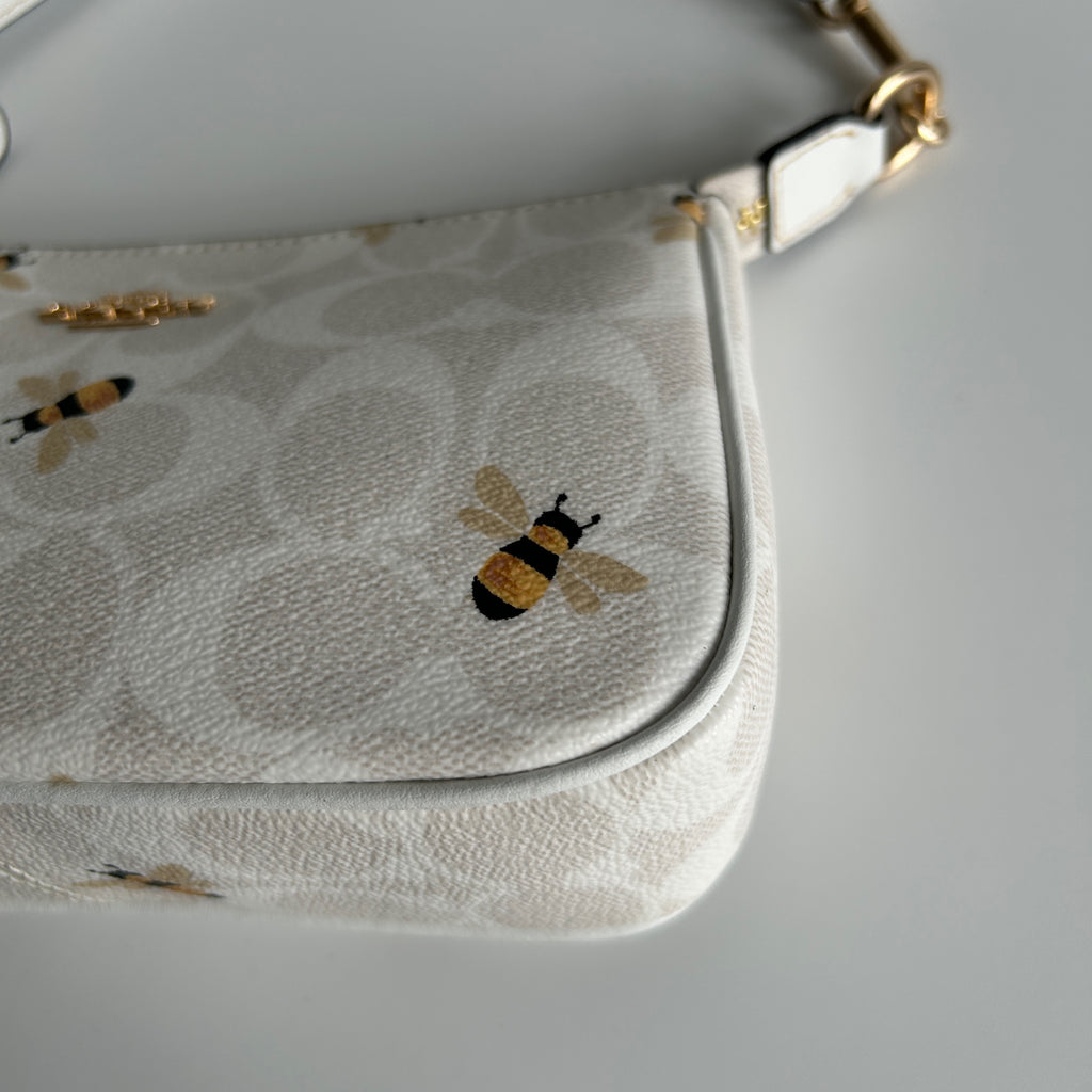 Coach Nolita 19 Bee Print Chalk White Signature Canvas Bag Excellent