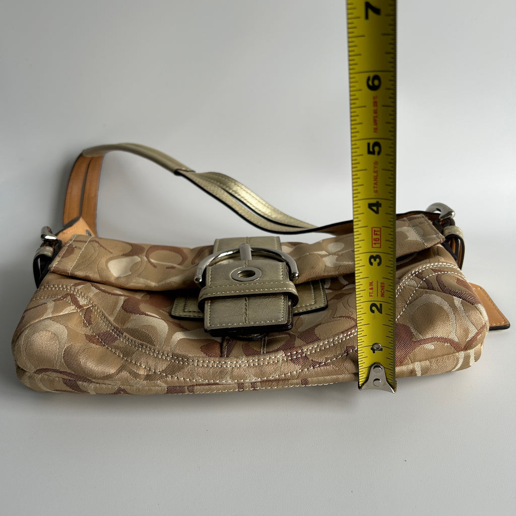 Coach Soho Tan Gold Canvas Leather Shoulder Bag 0492 Good