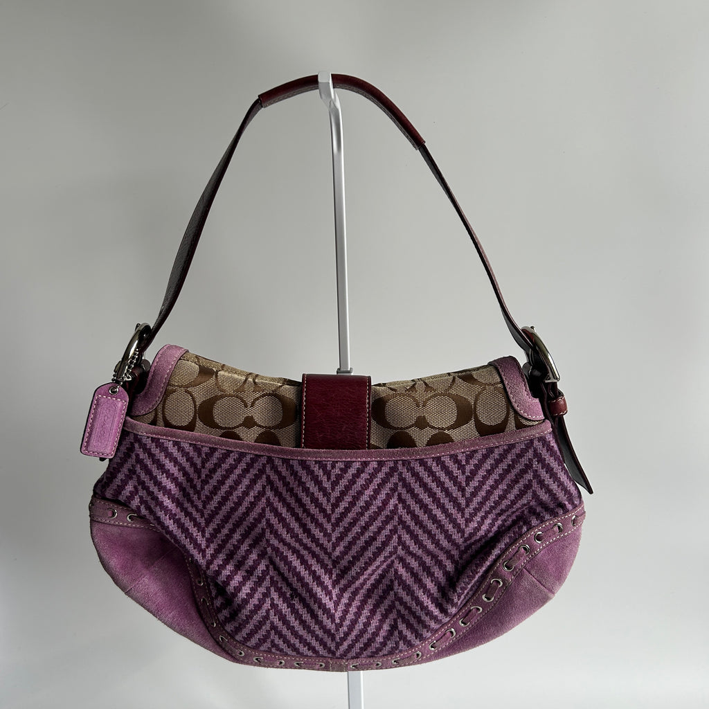 Coach Soho Flap Purple Herringbone Wool Suede Shoulder Bag Good