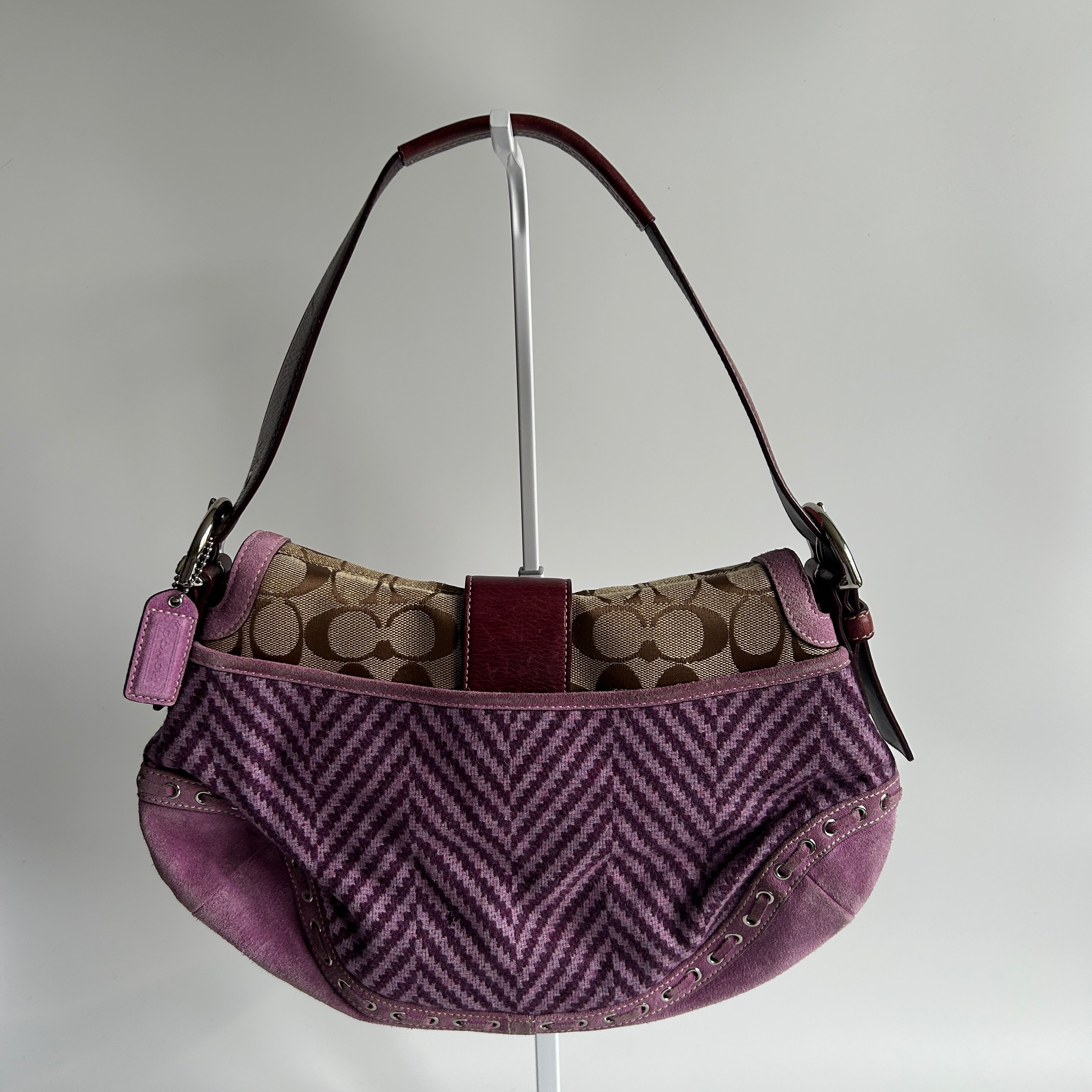 Coach Soho Flap Purple Herringbone Wool Suede Shoulder Bag Good