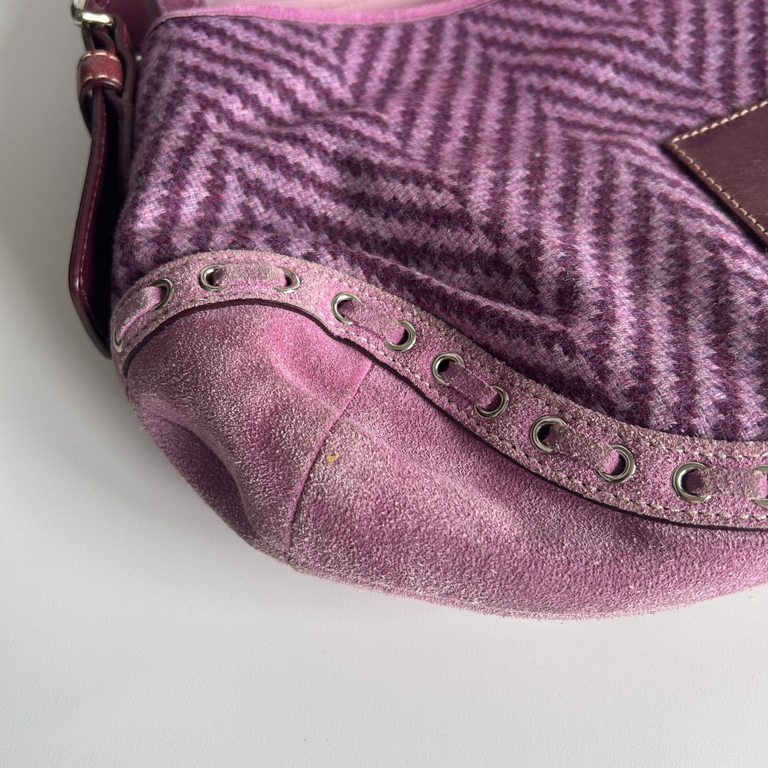 Coach Soho Flap Purple Herringbone Wool Suede Shoulder Bag Good