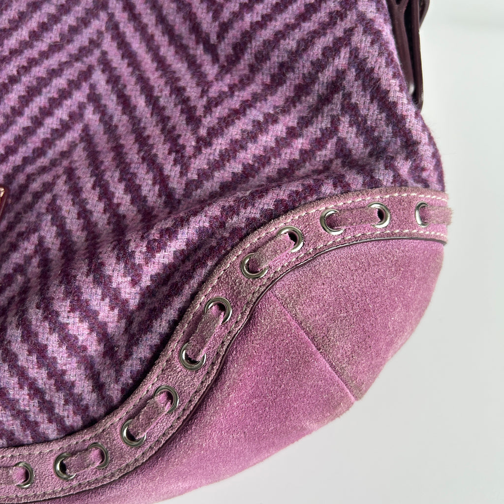 Coach Soho Flap Purple Herringbone Wool Suede Shoulder Bag Good