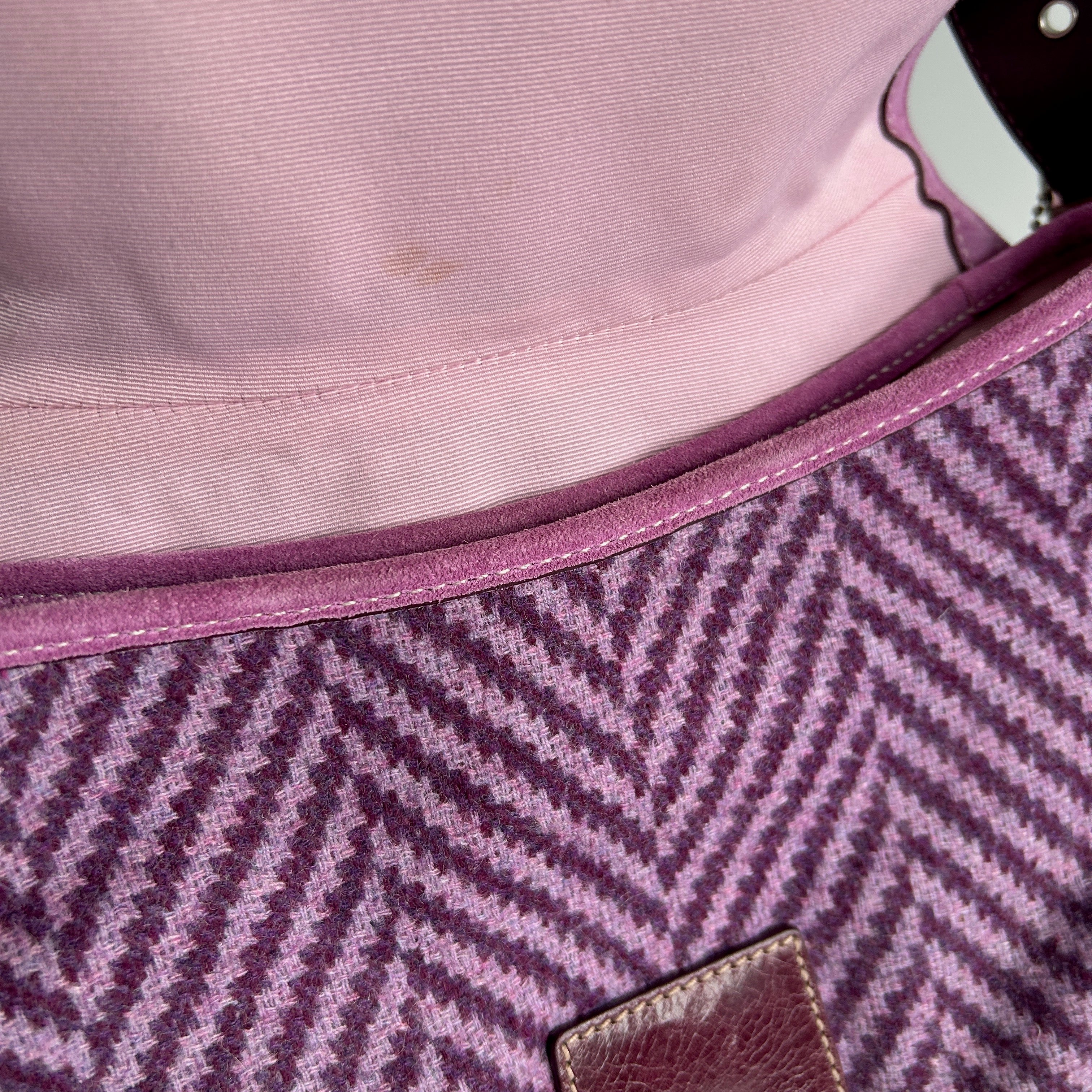 Coach Soho Flap Purple Herringbone Wool Suede Shoulder Bag Good