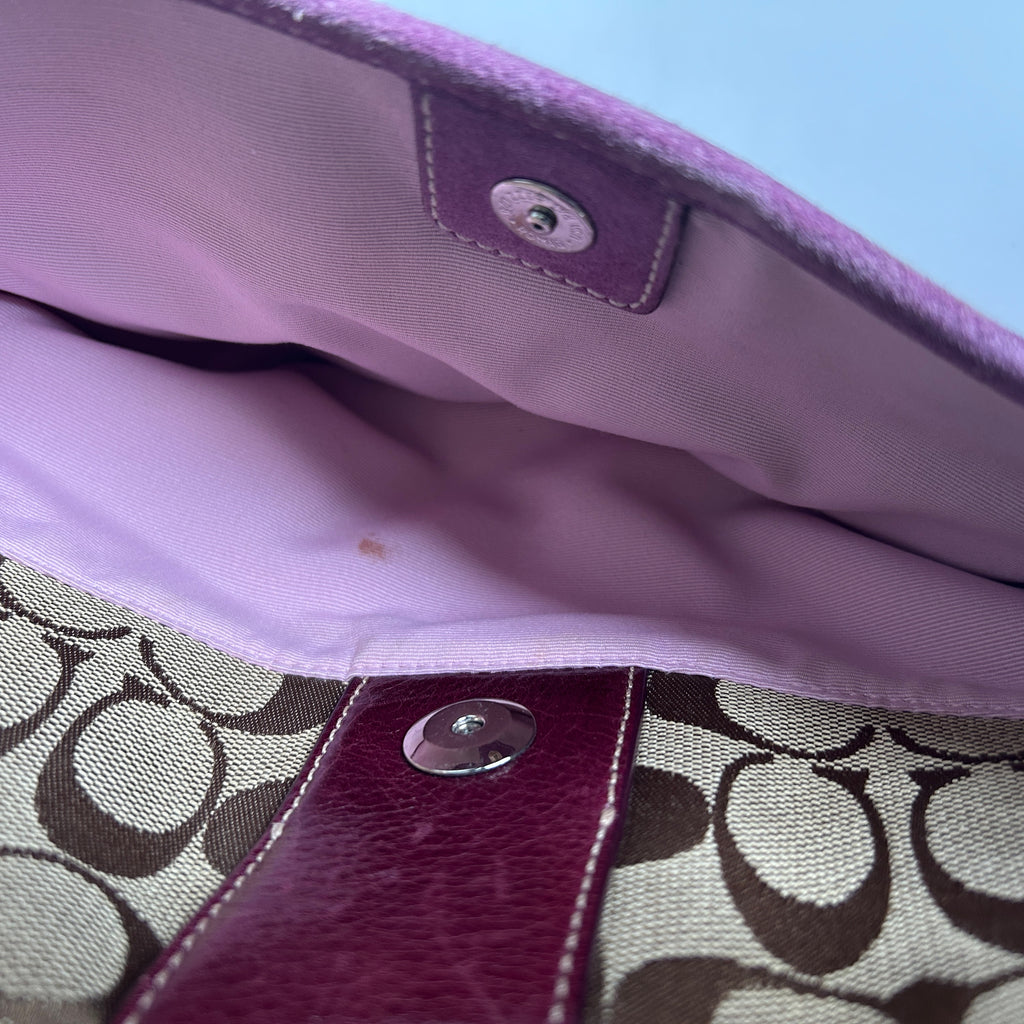 Coach Soho Flap Purple Herringbone Wool Suede Shoulder Bag Good