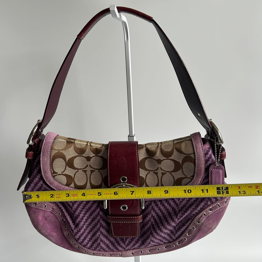 Coach Soho Flap Purple Herringbone Wool Suede Shoulder Bag Good