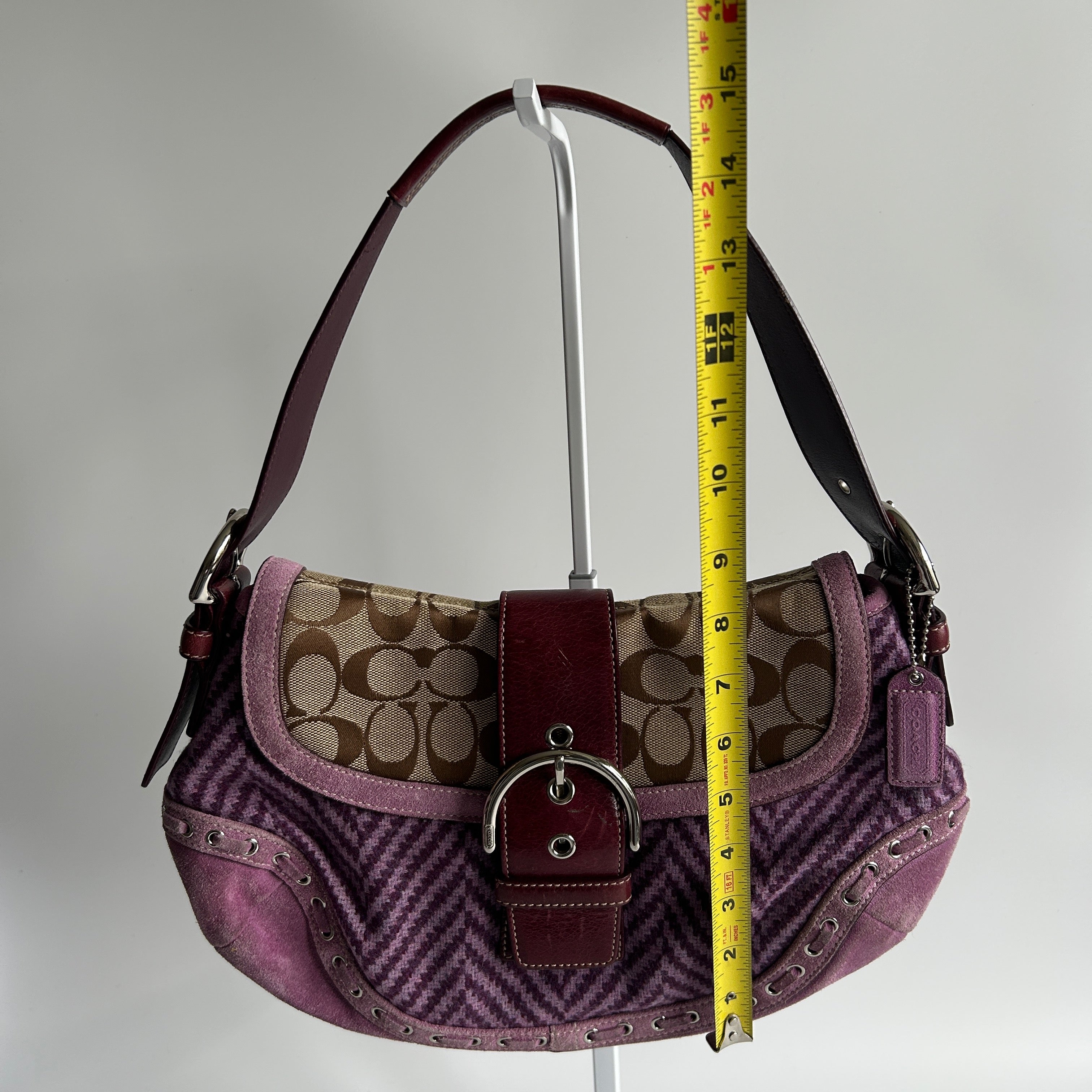 Coach Soho Flap Purple Herringbone Wool Suede Shoulder Bag Good