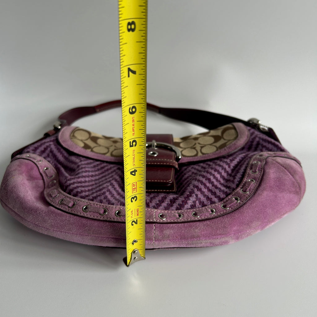Coach Soho Flap Purple Herringbone Wool Suede Shoulder Bag Good