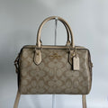 Coach Rowan Satchel Khaki Chalk Signature Canvas Leather Bag Excellent