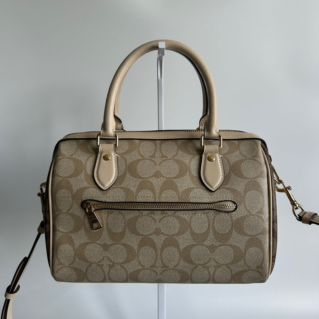 Coach Rowan Satchel Khaki Chalk Signature Canvas Leather Bag Excellent
