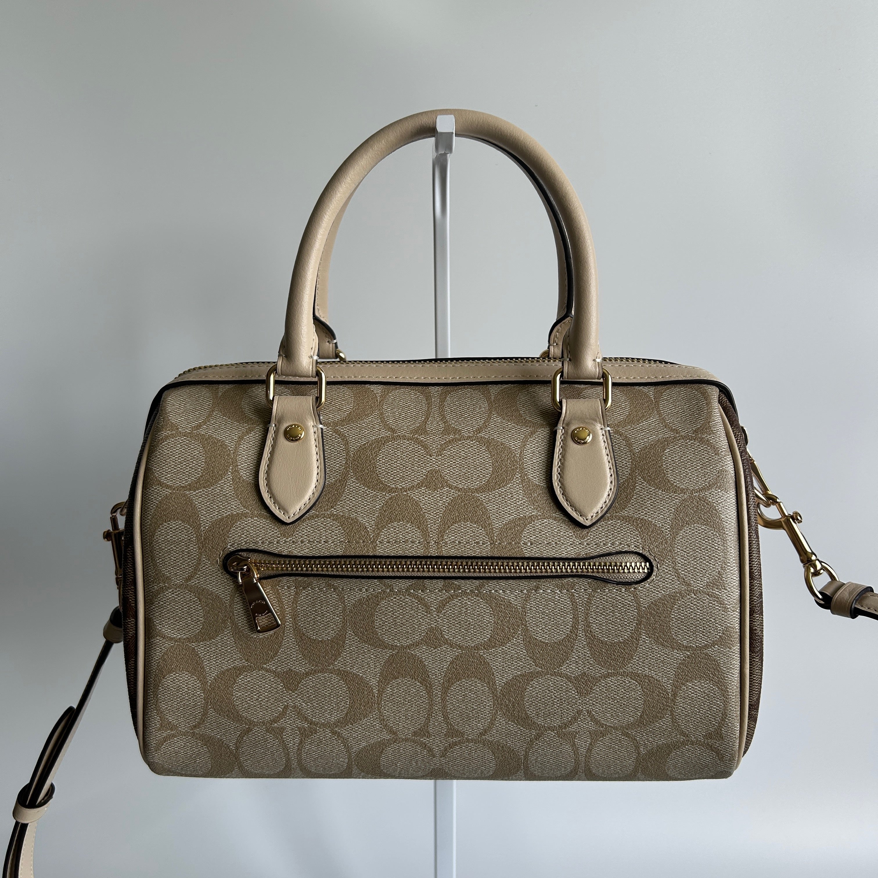 Coach Rowan Satchel Khaki Chalk Signature Canvas Leather Bag Excellent