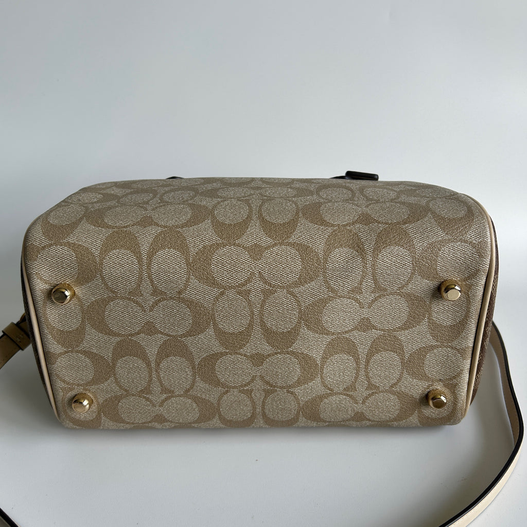 Coach Rowan Satchel Khaki Chalk Signature Canvas Leather Bag Excellent