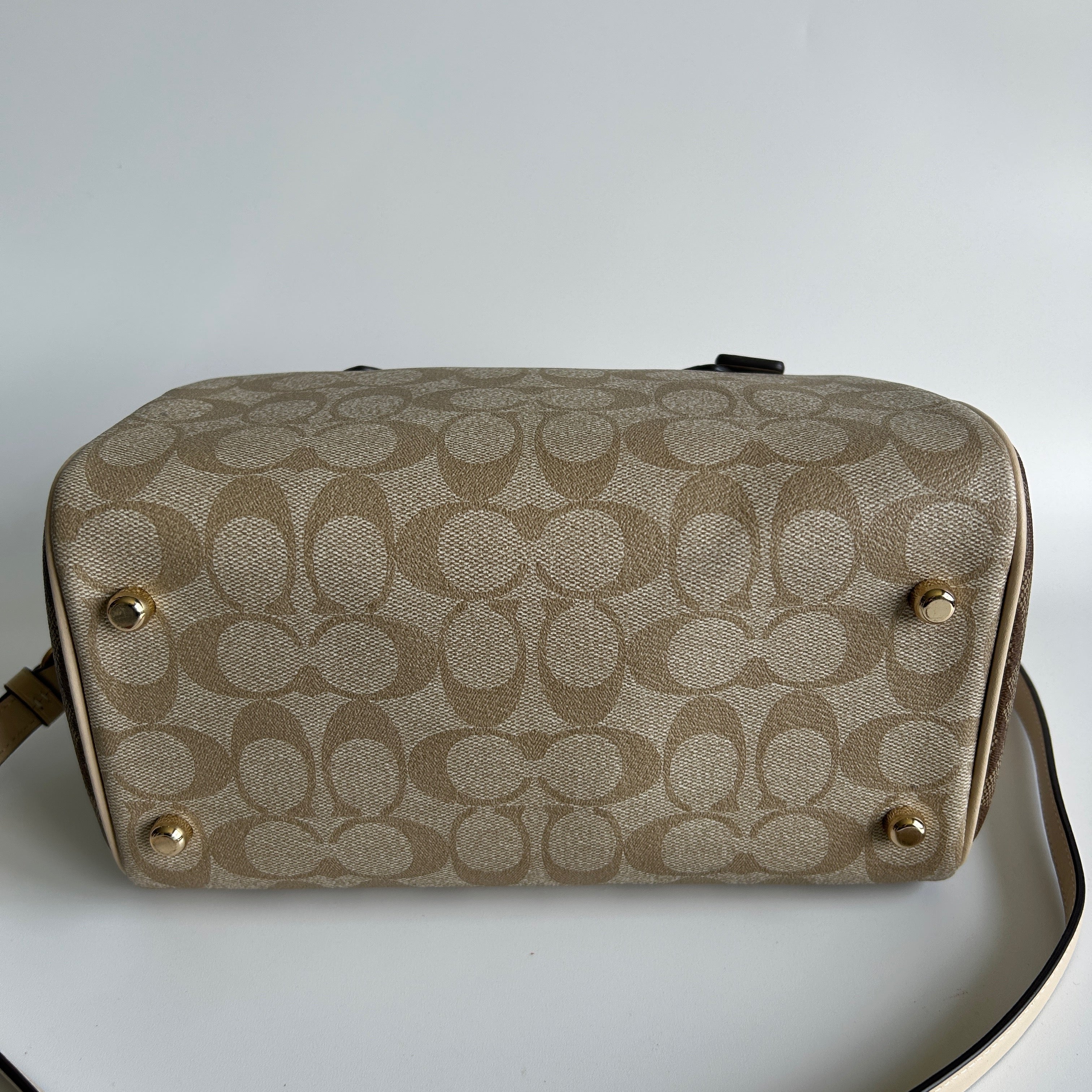 Coach Rowan Satchel Khaki Chalk Signature Canvas Leather Bag Excellent