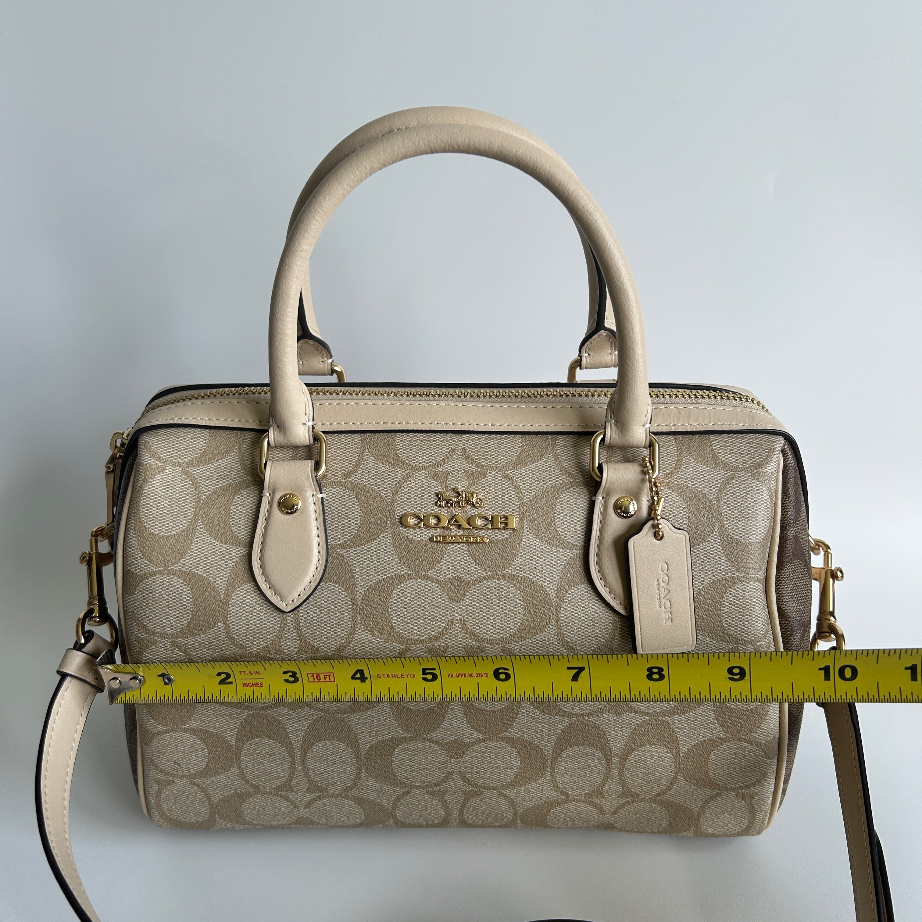 Coach Rowan Satchel Khaki Chalk Signature Canvas Leather Bag Excellent