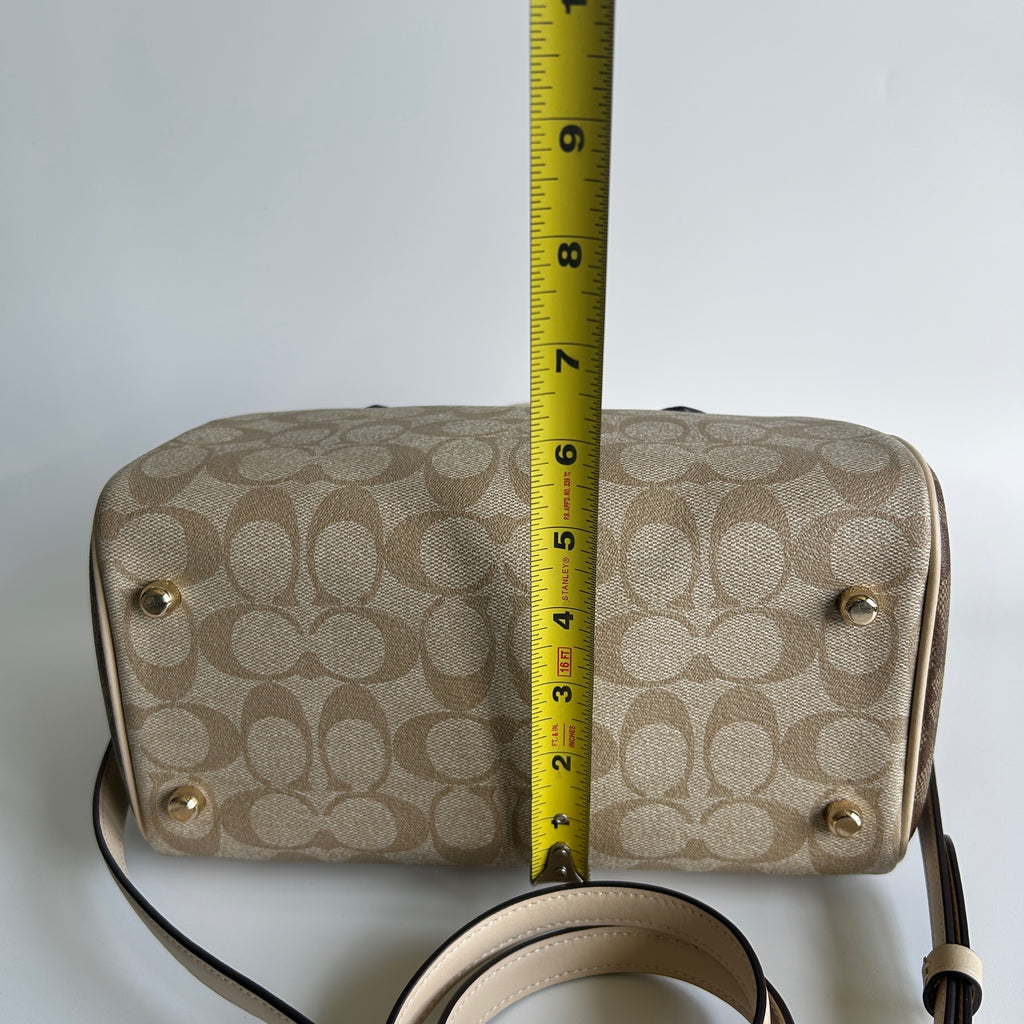Coach Rowan Satchel Khaki Chalk Signature Canvas Leather Bag Excellent