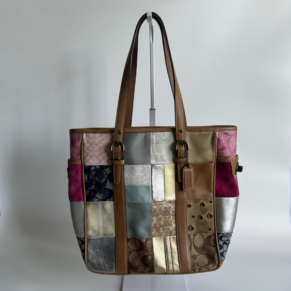 Coach Holiday Patchwork Multicolor Leather Suede Tote Bag 10001 GOOD