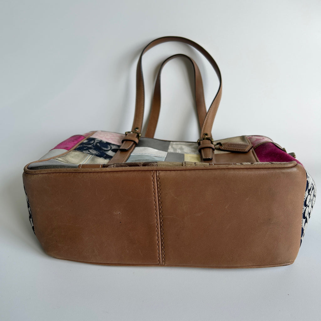Coach Holiday Patchwork Multicolor Leather Suede Tote Bag 10001 GOOD