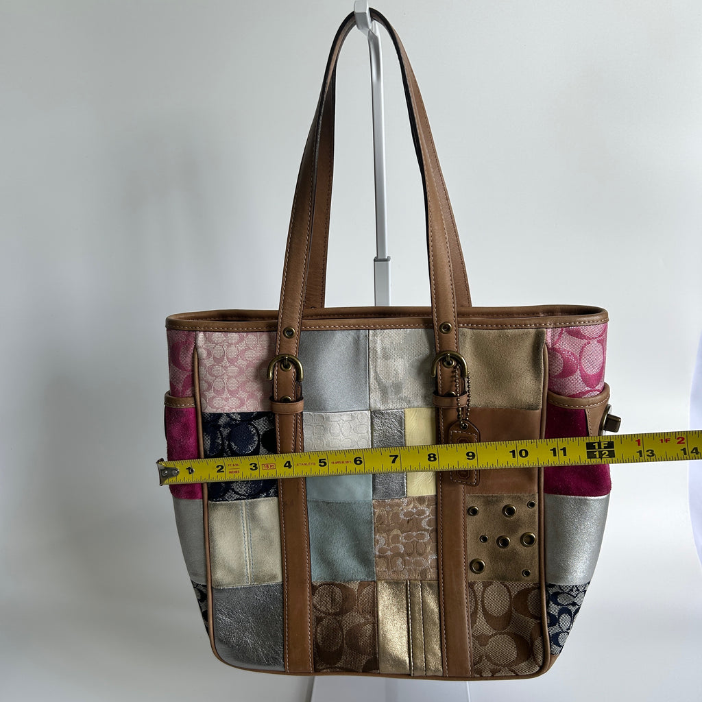 Coach Holiday Patchwork Multicolor Leather Suede Tote Bag 10001 GOOD