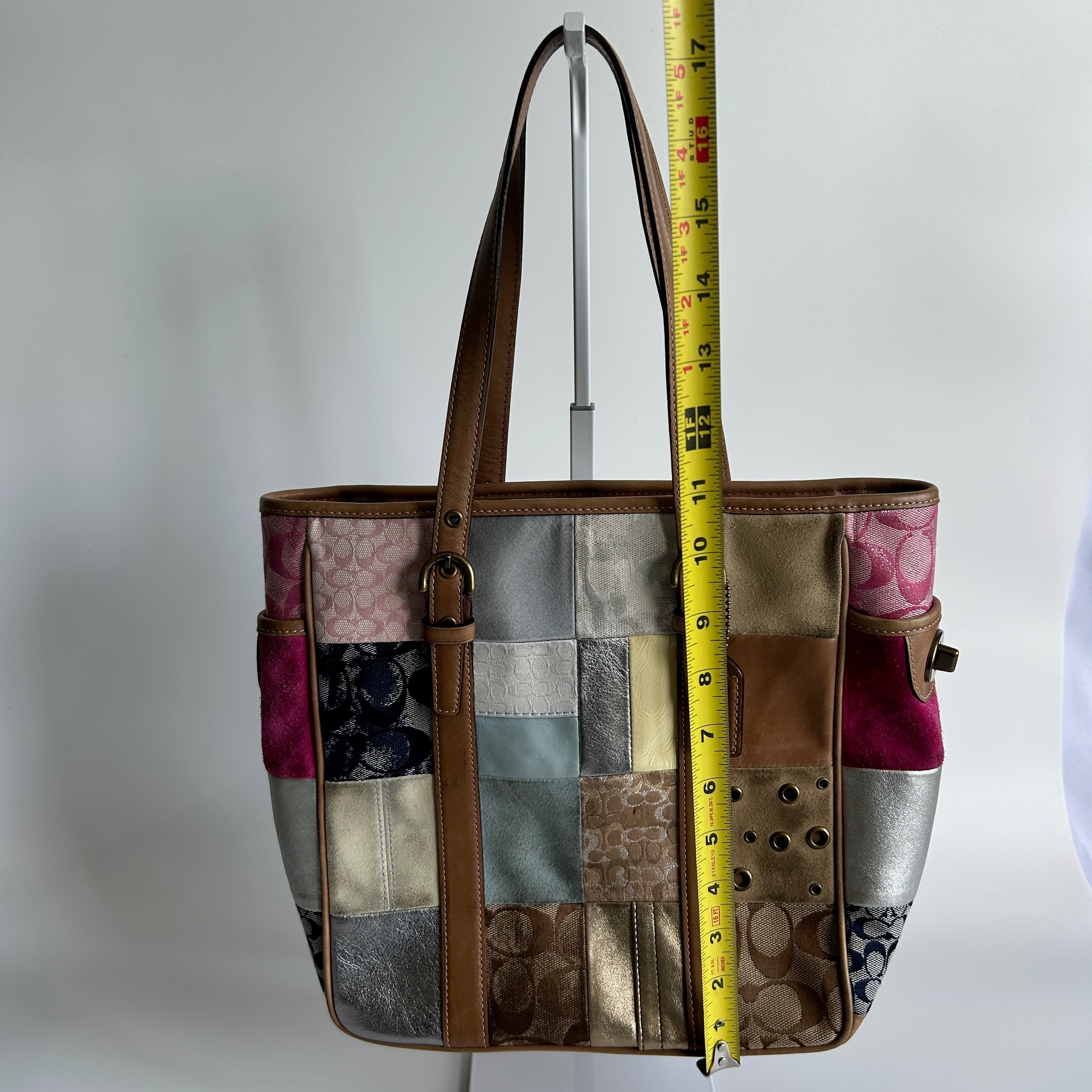 Coach Holiday Patchwork Multicolor Leather Suede Tote Bag 10001 GOOD