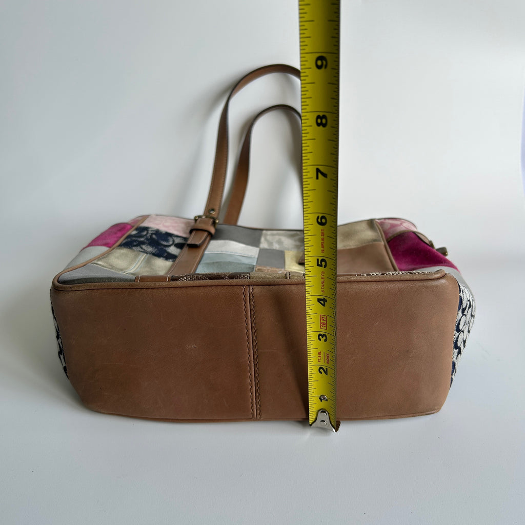 Coach Holiday Patchwork Multicolor Leather Suede Tote Bag 10001 GOOD