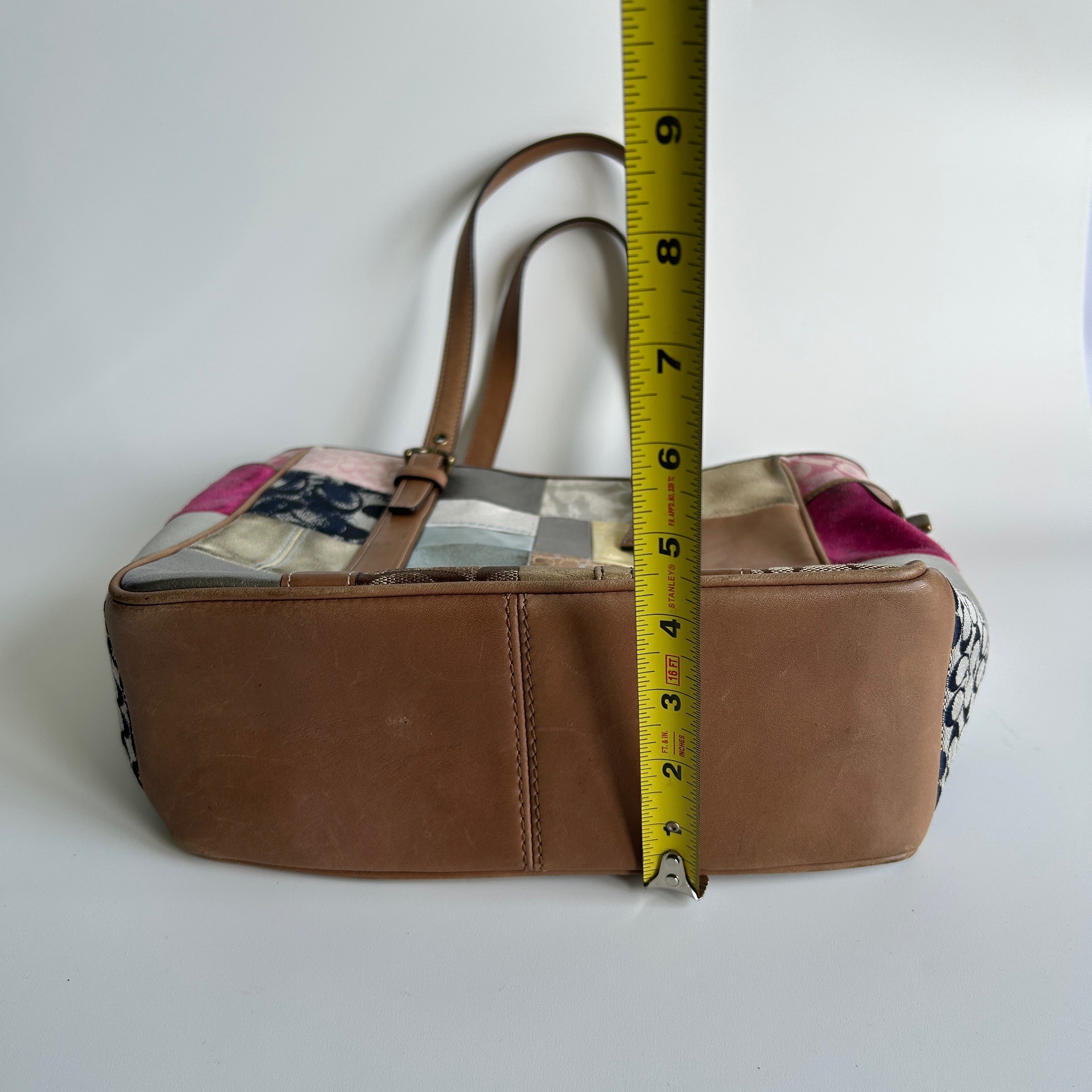 Coach Holiday Patchwork Multicolor Leather Suede Tote Bag 10001 GOOD