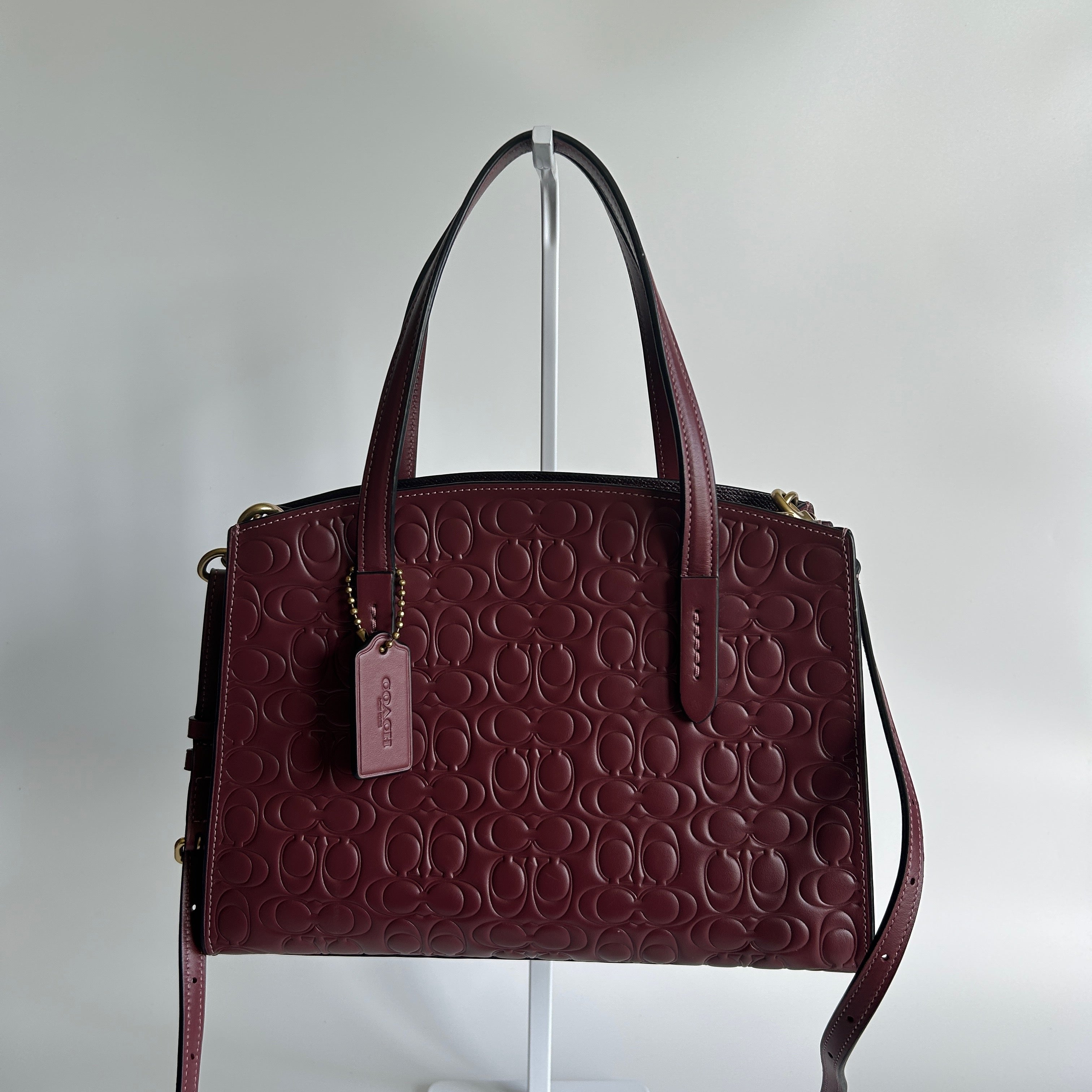 Coach Charlie Carryall 28 Burgundy Signature Leather Satchel Bag Excellent