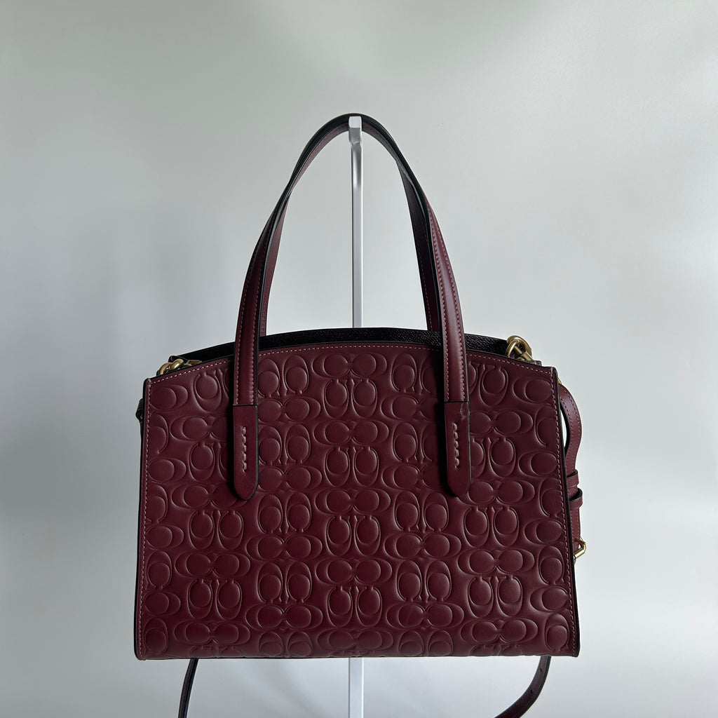 Coach Charlie Carryall 28 Burgundy Signature Leather Satchel Bag Excellent