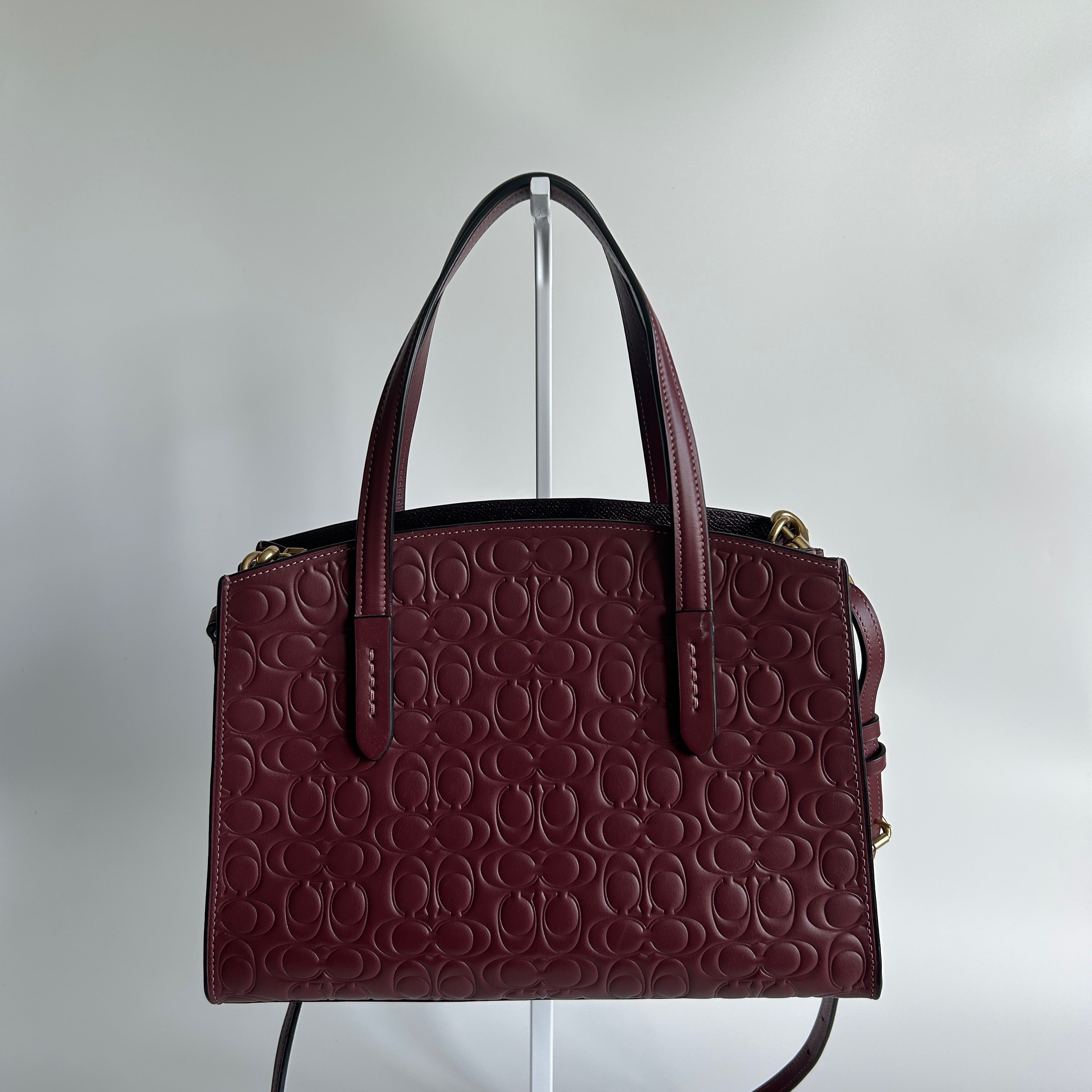 Coach Charlie Carryall 28 Burgundy Signature Leather Satchel Bag Excellent