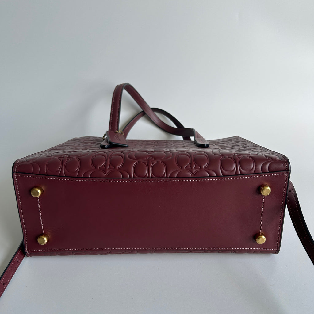 Coach Charlie Carryall 28 Burgundy Signature Leather Satchel Bag Excellent