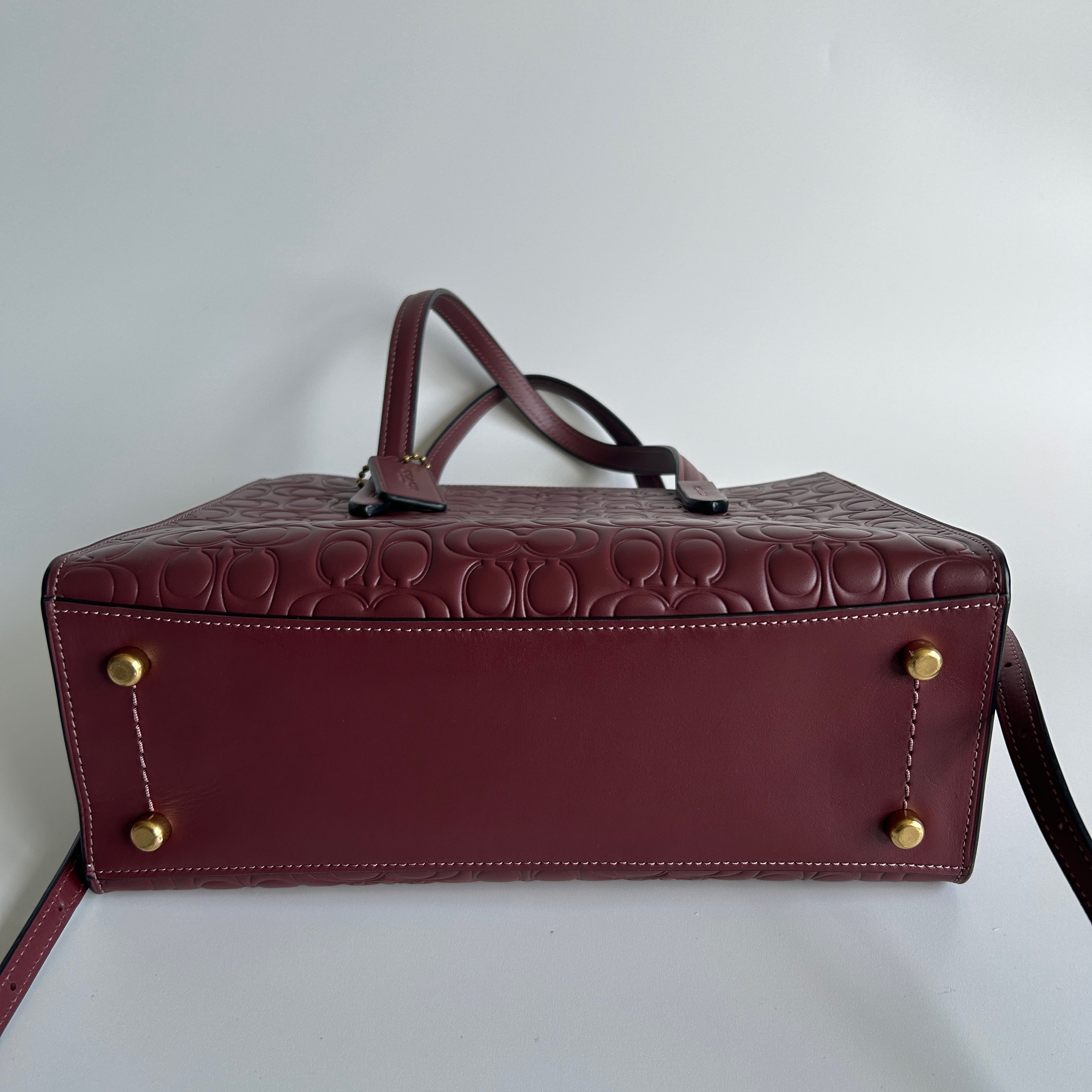 Coach Charlie Carryall 28 Burgundy Signature Leather Satchel Bag Excellent