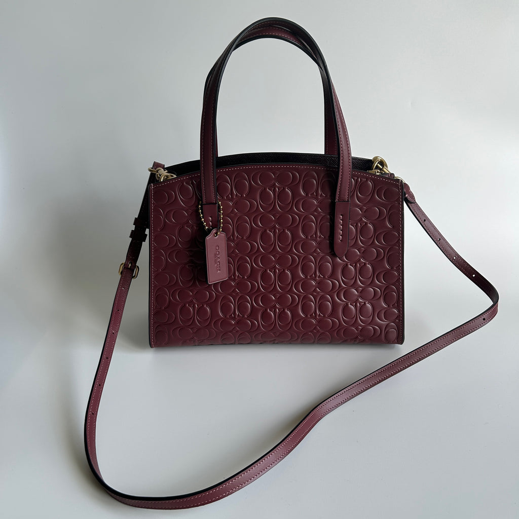 Coach Charlie Carryall 28 Burgundy Signature Leather Satchel Bag Excellent