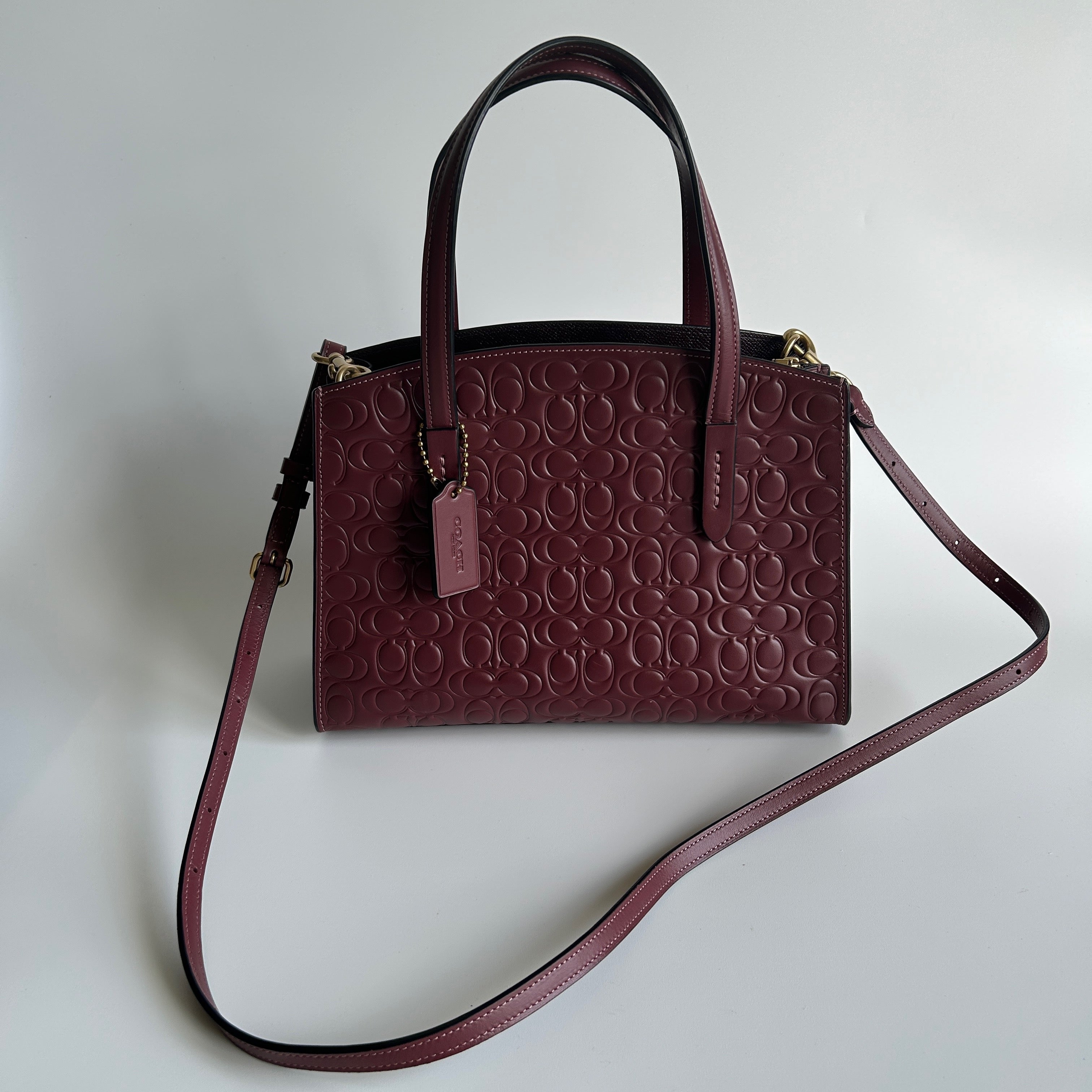 Coach Charlie Carryall 28 Burgundy Signature Leather Satchel Bag Excellent