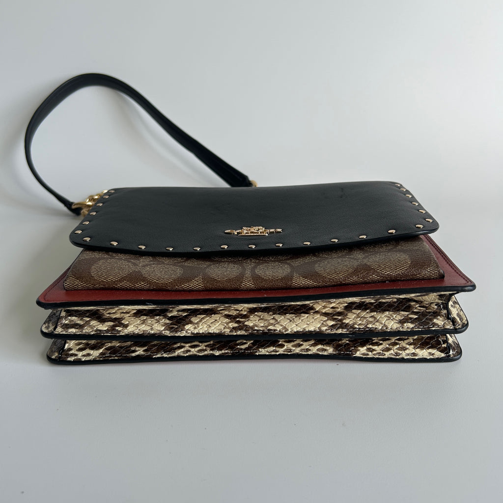 Coach Klare Crossbody Black Red Signature Canvas Leather Shoulder Bag Excellent