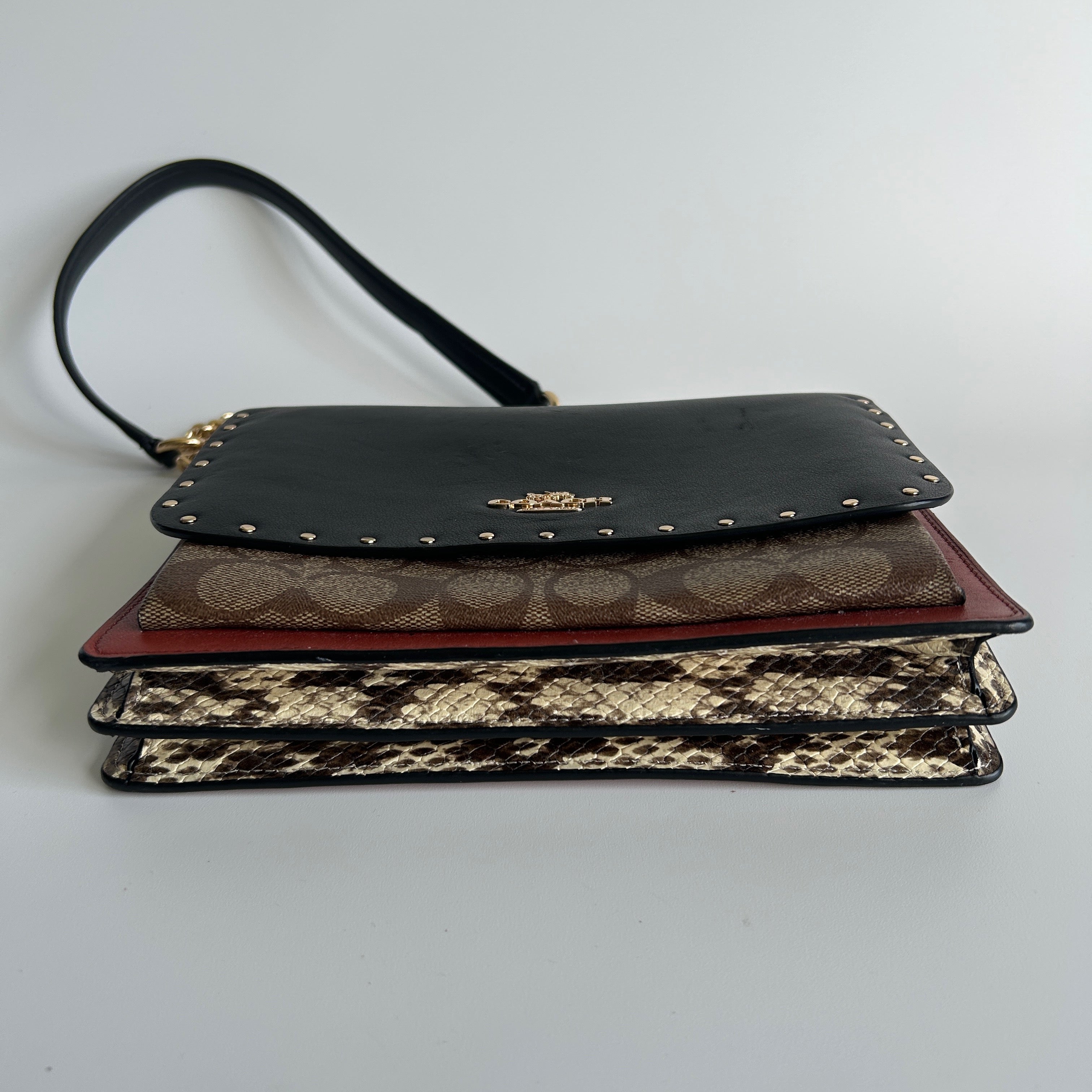 Coach Klare Crossbody Black Red Signature Canvas Leather Shoulder Bag Excellent