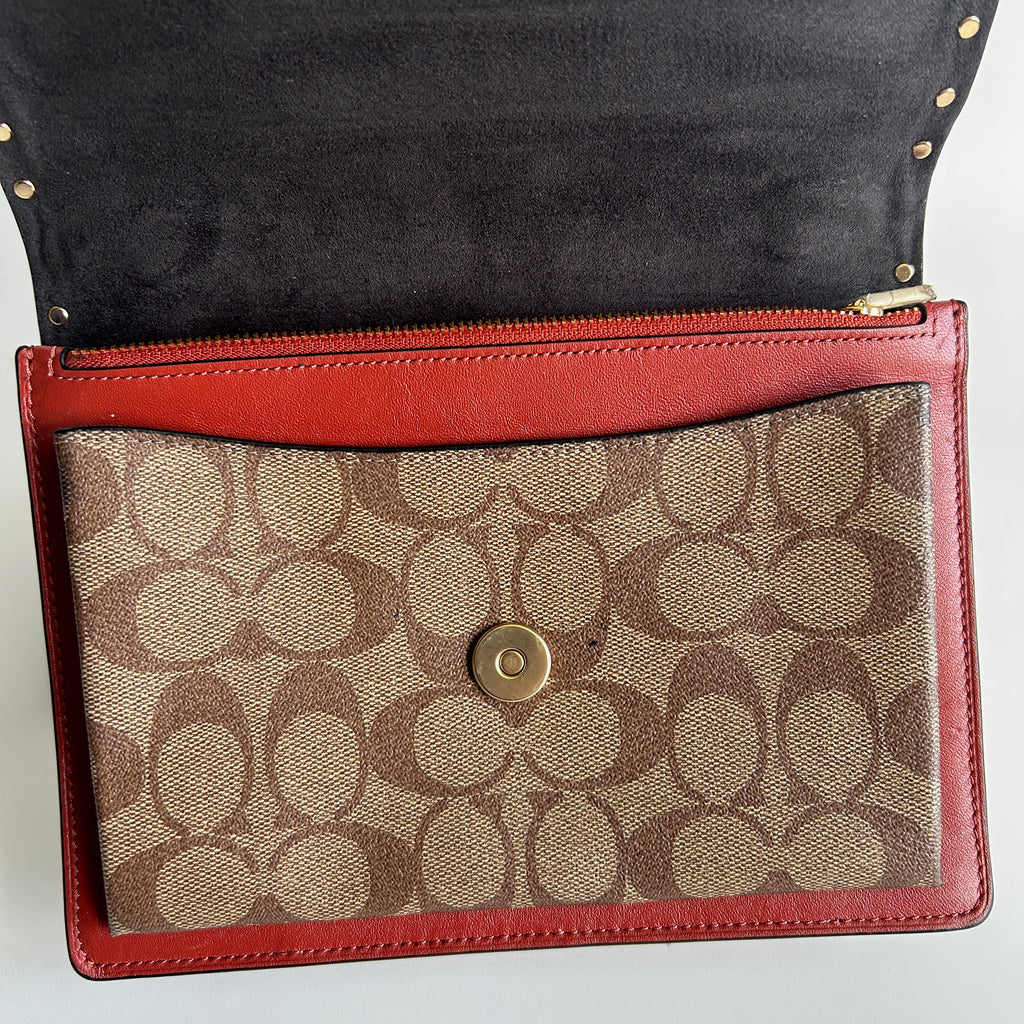 Coach Klare Crossbody Black Red Signature Canvas Leather Shoulder Bag Excellent