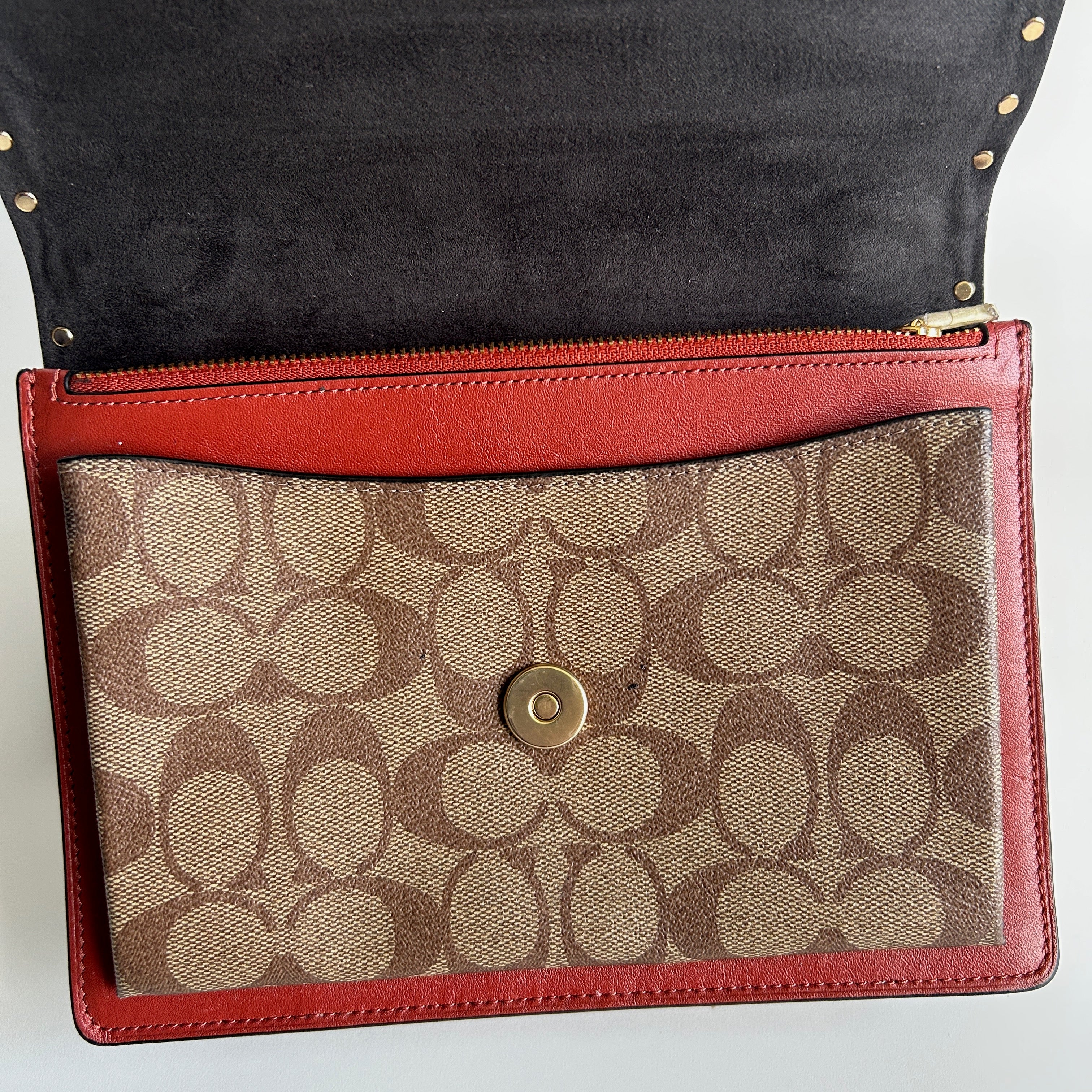 Coach Klare Crossbody Black Red Signature Canvas Leather Shoulder Bag Excellent