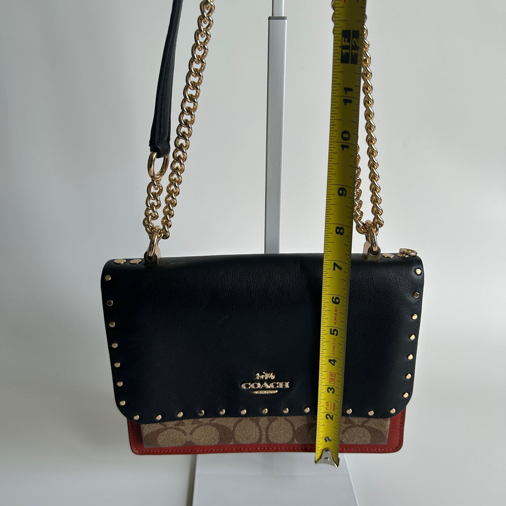 Coach Klare Crossbody Black Red Signature Canvas Leather Shoulder Bag Excellent