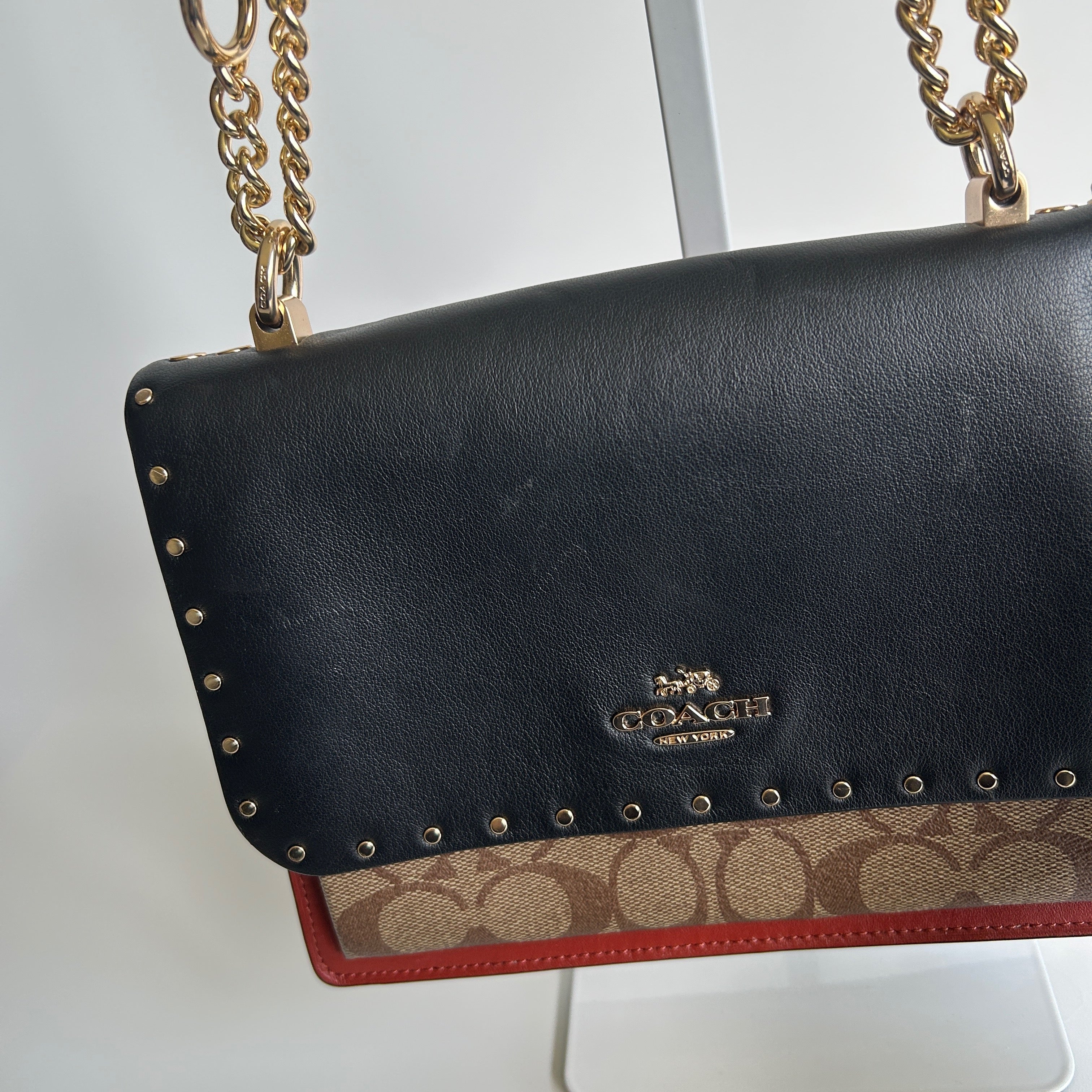 Coach Klare Crossbody Black Red Signature Canvas Leather Shoulder Bag Excellent