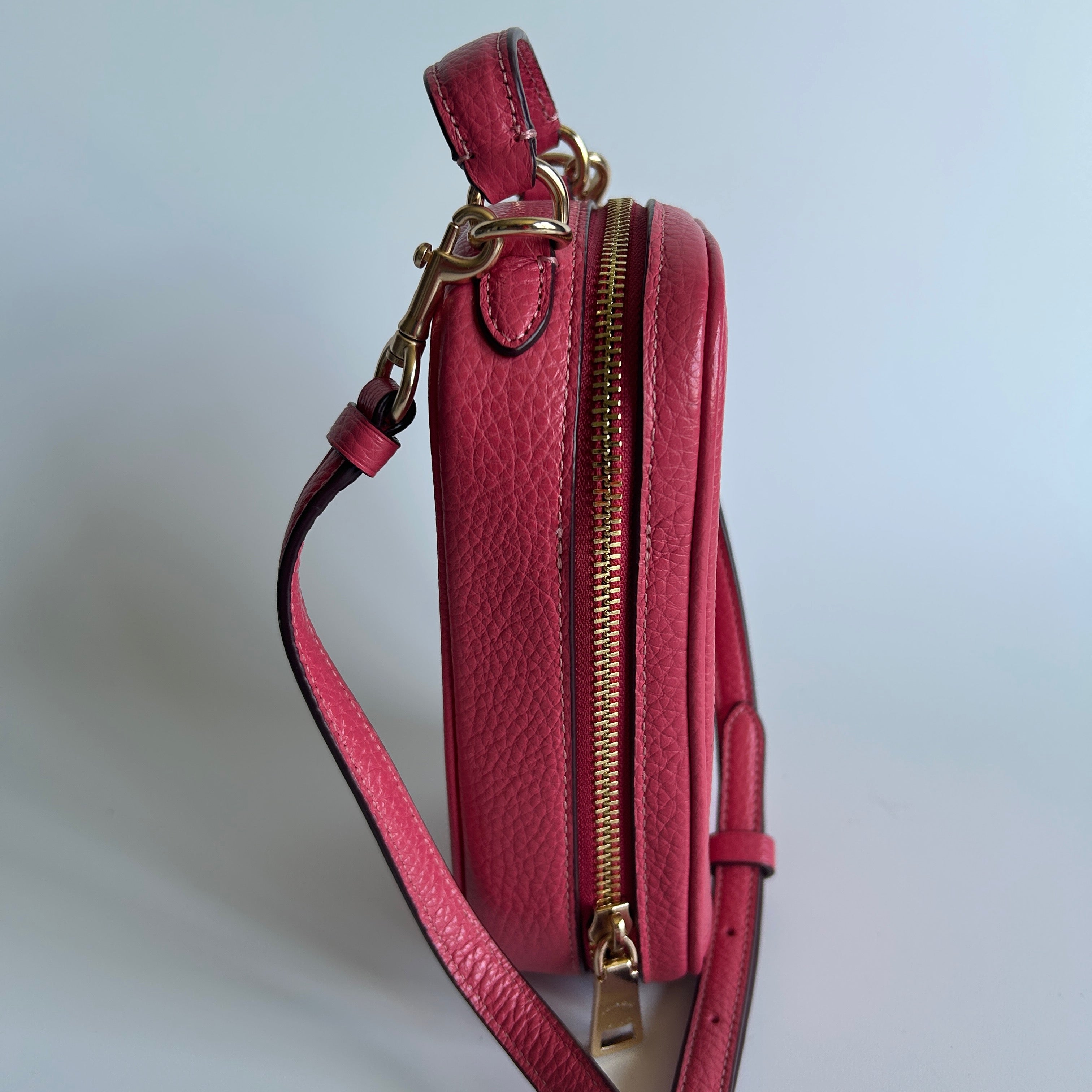 Coach North South Watermelon Pink Pebbled Leather Crossbody Bag Excellent