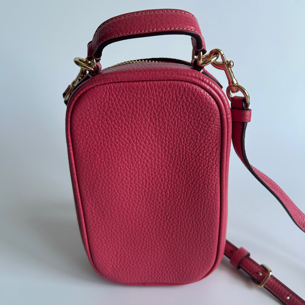 Coach North South Watermelon Pink Pebbled Leather Crossbody Bag Excellent